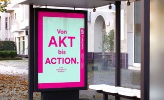 Billboard writing 'Von AKT bis ACTION.' with pink frame