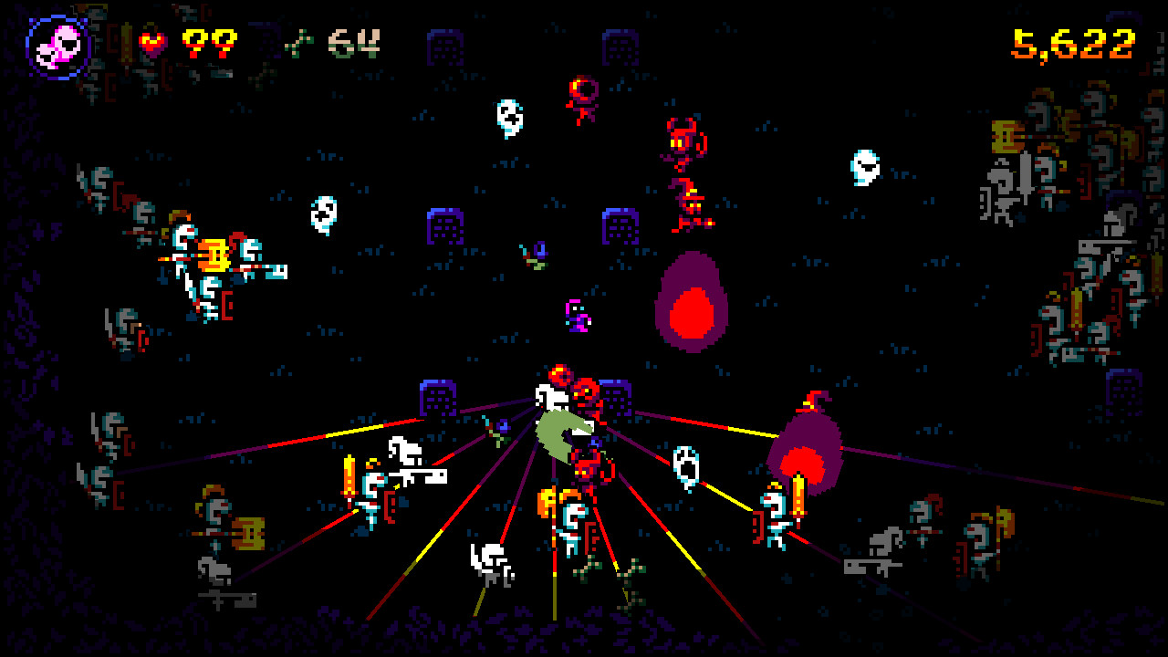 boneraiser minions overhead gameplay with lasers emanating from one character
