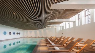 The indoor pool at the hotel’s 10,000 sqm spa