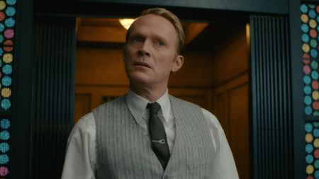 Vision (Paul Bettany) looks concerned in Avengers: Age of Ultron.
