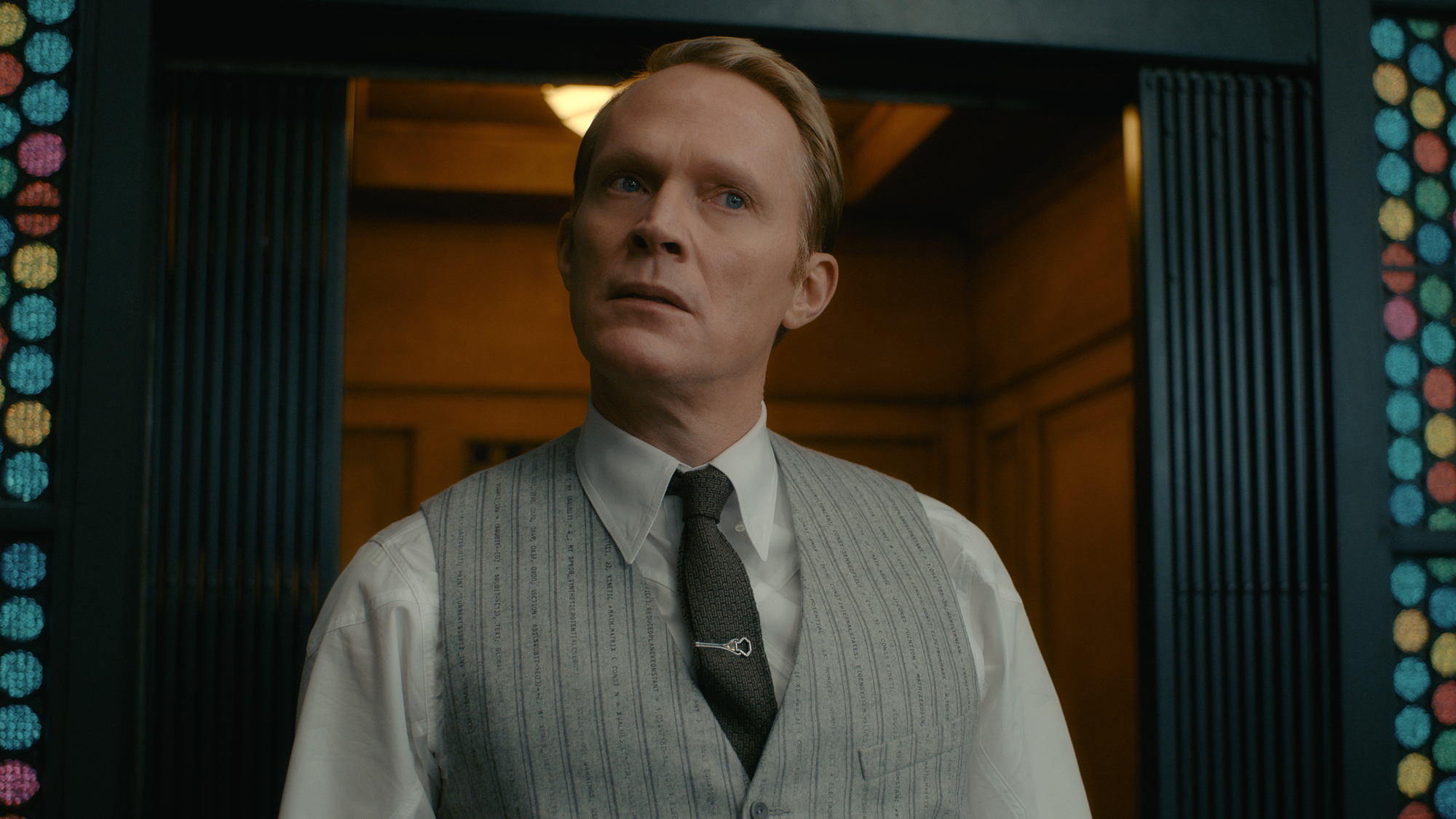 Vision (Paul Bettany) looks concerned in Avengers: Age of Ultron.