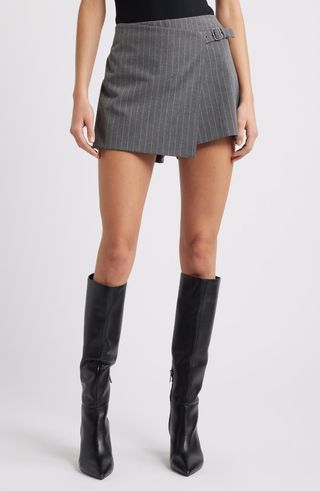 Pinstripe Faux Wrap Miniskirt