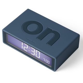 Blue Lexon flip alarm clock with mauve-coloured digital screen