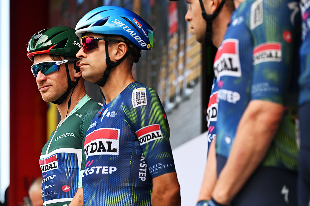 GRUISSAN - AUDE, FRANCE - AUGUST 24: Ethan Hayter of Great Britain and Team Soudal Quick-Step - Green points jersey prior to the La Vuelta - 81st Tour of Spain 2026, Stage 3 a 174km from Gruissan - Aude to Font Romeu 1941m / #UCIWT / on August 24, 2026 in Gruissan - Aude, France. (Photo by Tim de Waele/Getty Images)