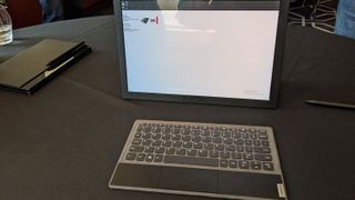 You can use a physical keyboard with Lenovo's foldable PC or a touchscreen keyboard.