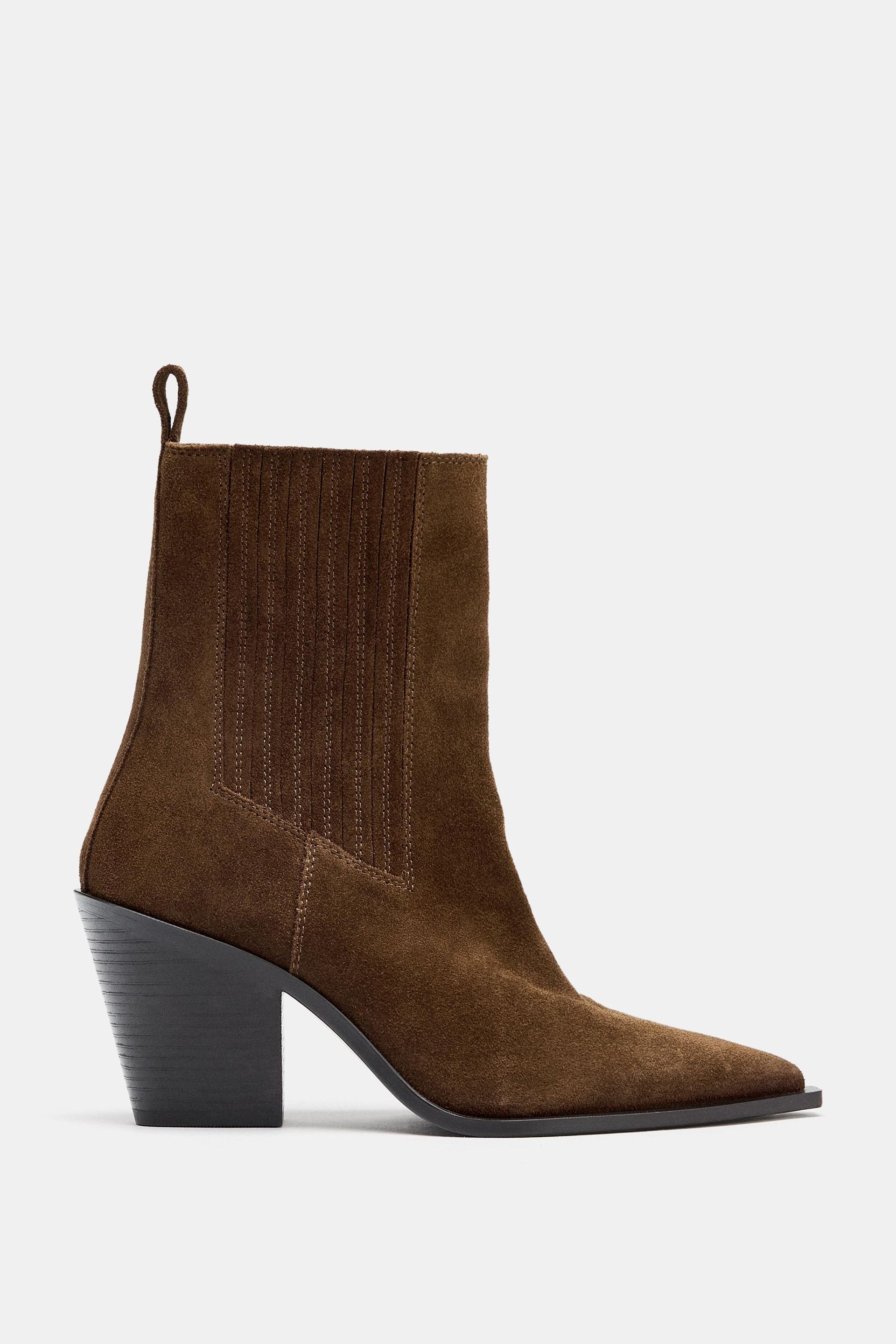 Split Leather Cowboy Ankle Boots