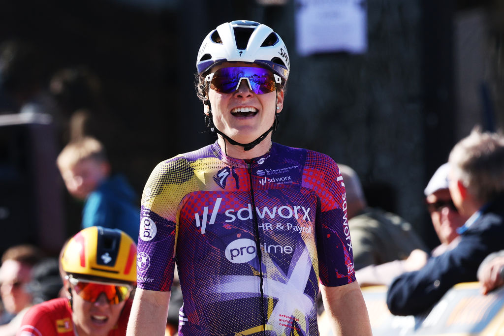 NOKERE BELGIUM MARCH 19 Marta Lach of Poland and Team SD Worx Protime celebrates at finish line as race winner during the 6th Danilith Nokere Koerse 2025 Womens Elite a 132km one day race from Deinze to Nokere on March 19 2025 in Nokere Belgium Photo by Rhode Van ElsenGetty Images
