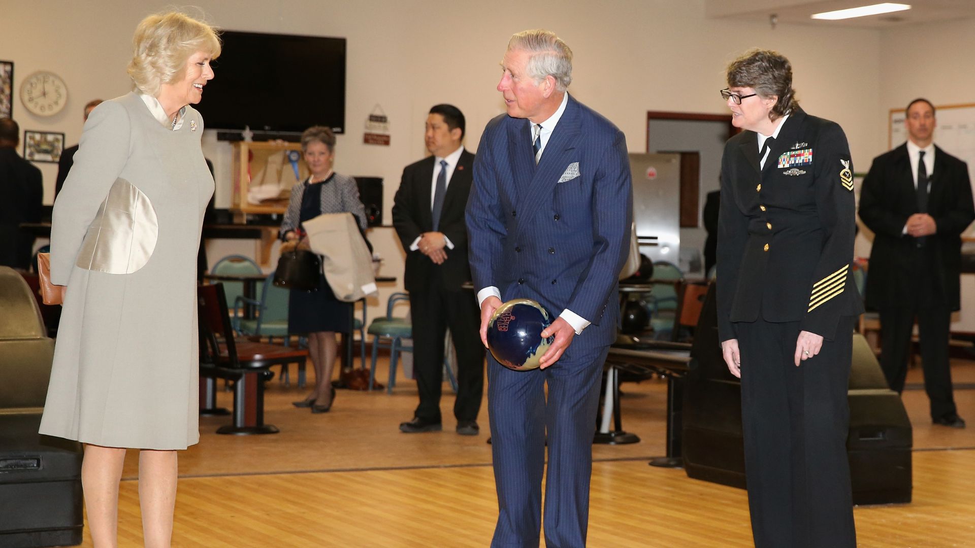 King Charles and Queen Camilla try out bowling during a trip to Washington