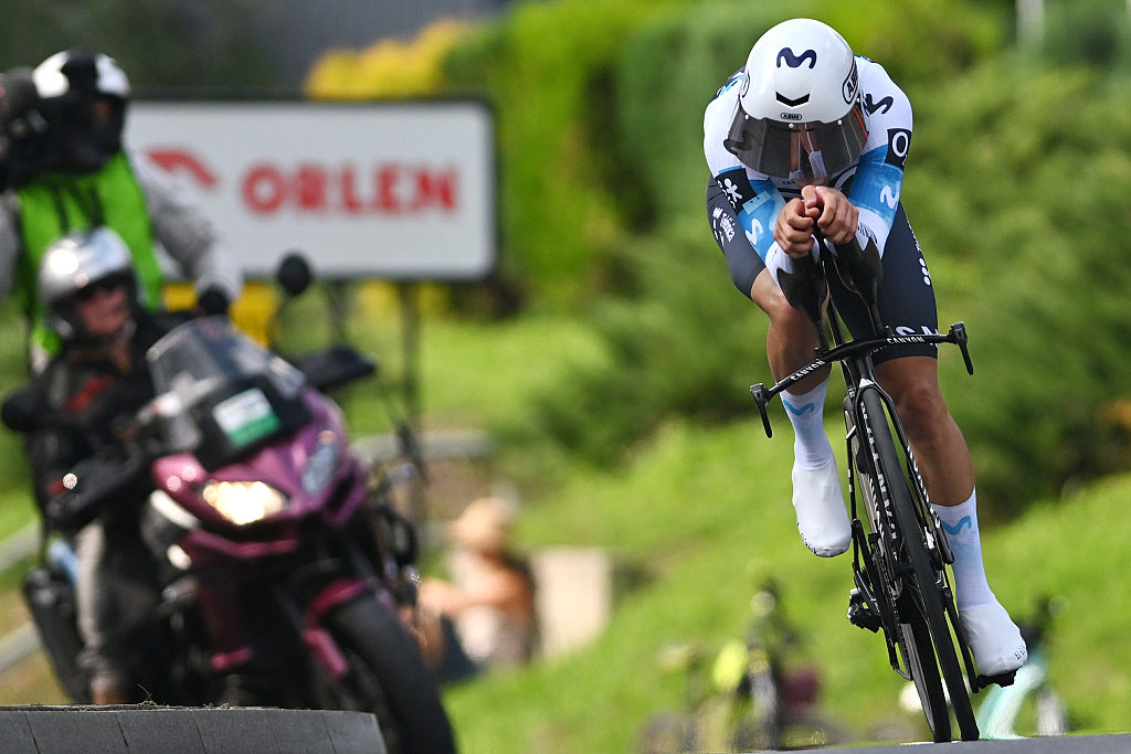 WIELICZKA, POLAND - AUGUST 10: Lorenzo Milesi of Italy and Team Movistar competes during the 82nd Tour de Pologne 2025, Stage 7 a 12.5km individual time trial stage from Wieliczka to Wieliczka / #UCIWT / on August 10, 2025 in Wieliczka, Poland. (Photo by Luc Claessen/Getty Images)