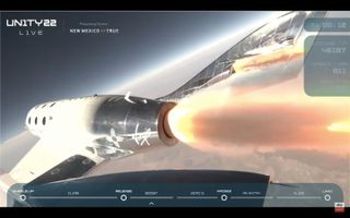An up-close look at VSS Unity's rocket motor in action on July 11, 2021.