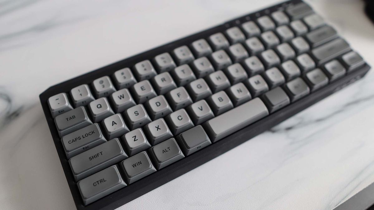 A Filco Majestouch MINILA-R gaming keyboard on a marble effect desk