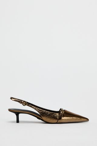 Metallic Kitten Heel Slingback Shoes