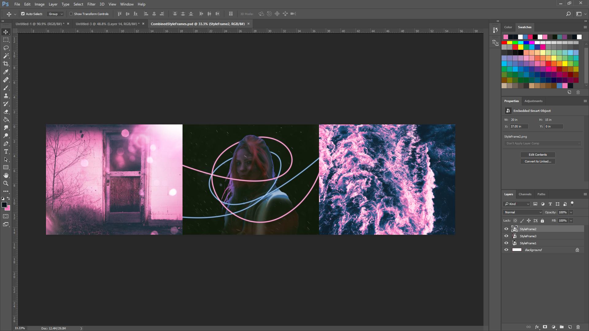 Place the three style frames in a wide document [click the icon to enlarge]