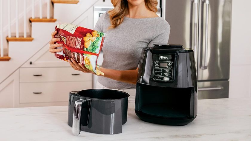 Woman cooks food in ninja air fryer