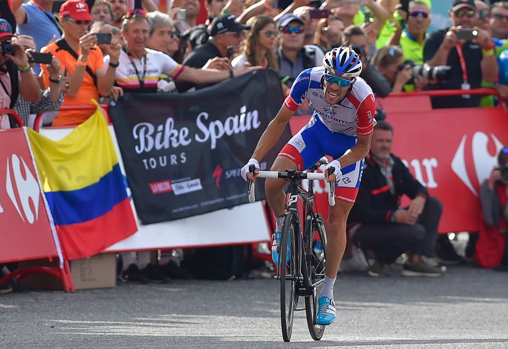 Thibaut Pinot charges to the line to win stage 19 at the Vuelta