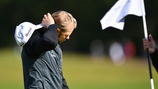 Sebastian Soderberg reacts on the 18th at the Scandinavian Mixed