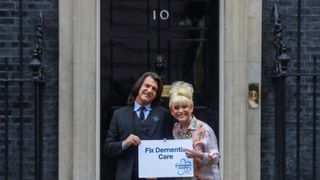 Dame Barbara Windsor and her husband Scott Mitchell deliver an Alzheimer's Society open letter to 10 Downing Street in Westminster, London,