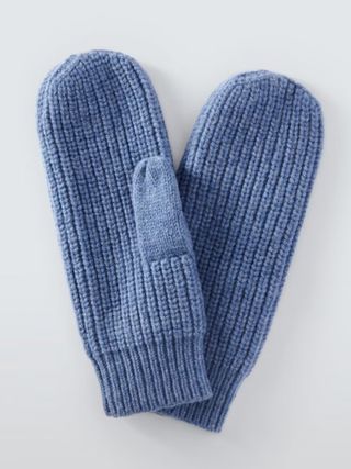 John Lewis Wool Blend Rib Mittens, Blue