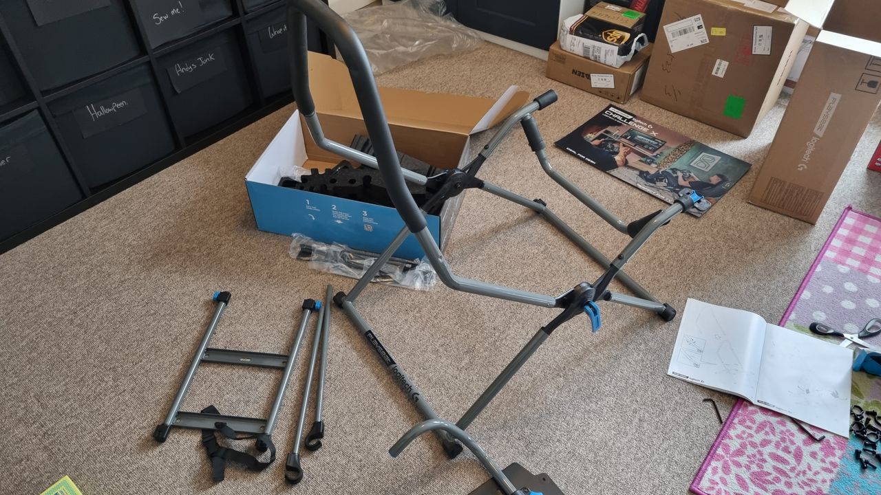 The Logitech Playseat Challenge X, partially assembled