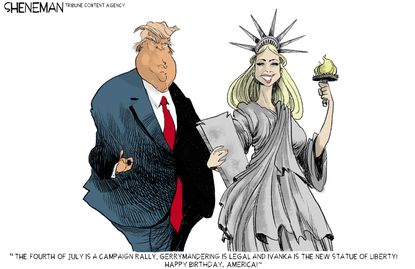 Political Cartoon U.S. Fourth of July Trump Ivanka Lady Liberty