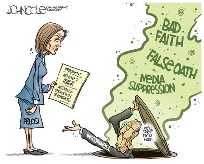Political Cartoon U.S. Nancy Pelosi Mitch McConnell Impeachment articles