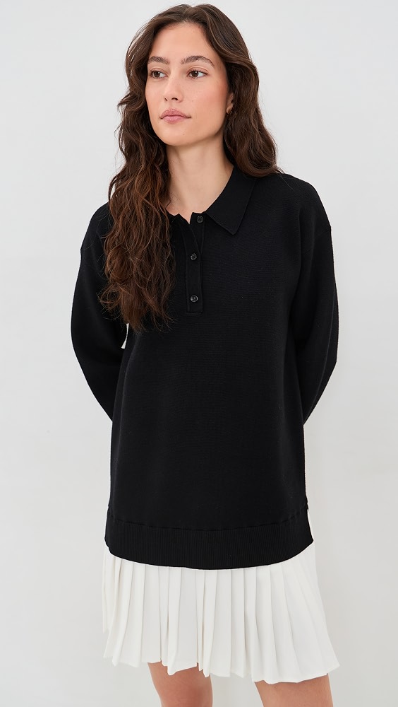 Polo Mixed Media Mini Dress - Black &amp;amp; White