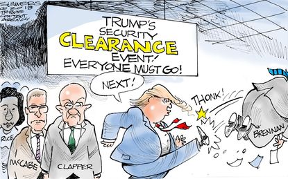 Political cartoon U.S. Trump security clearance event Clapper McCabe Brennan Comey Rice
