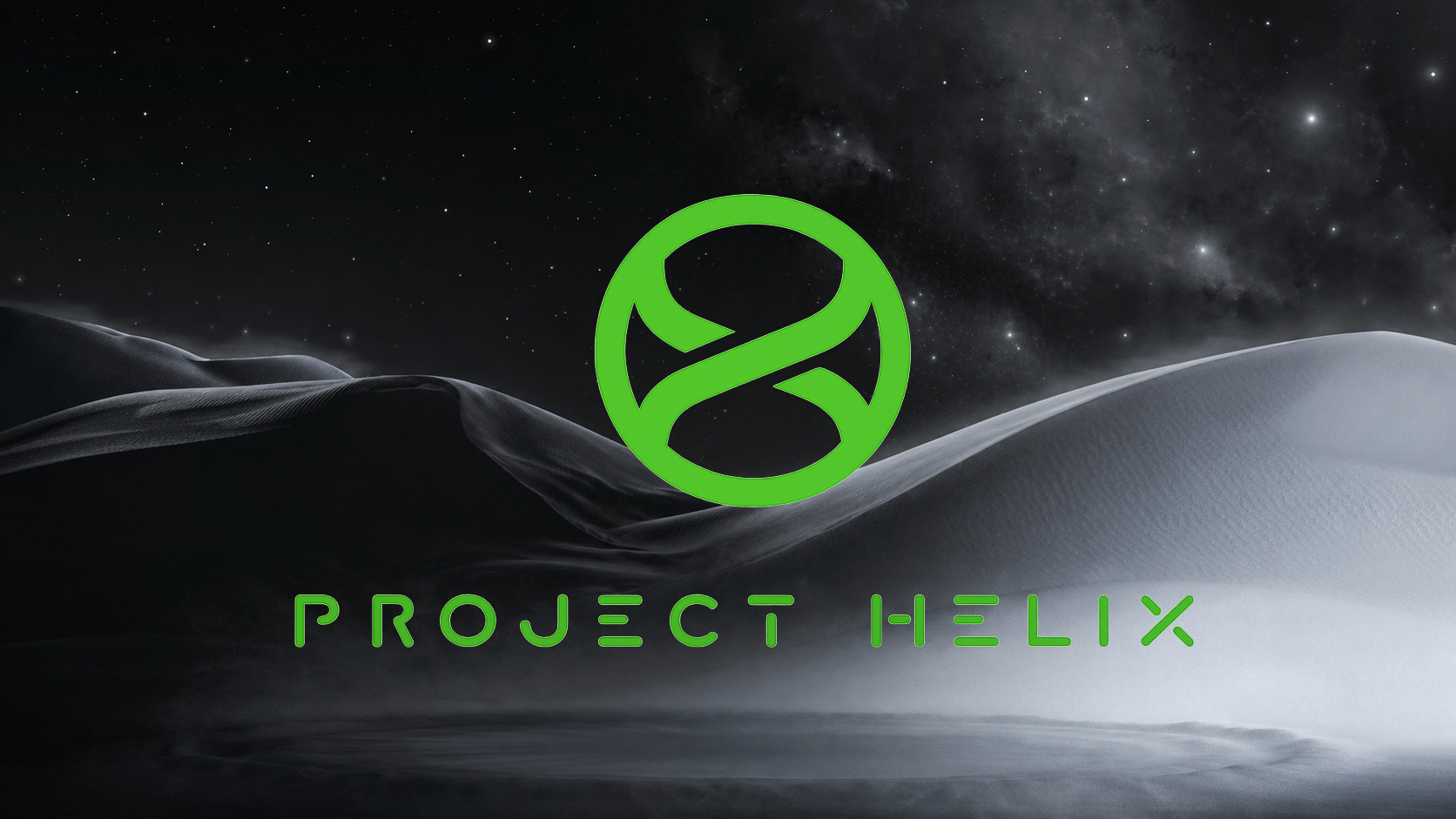 Xbox Project Helix logo on a dark desert background