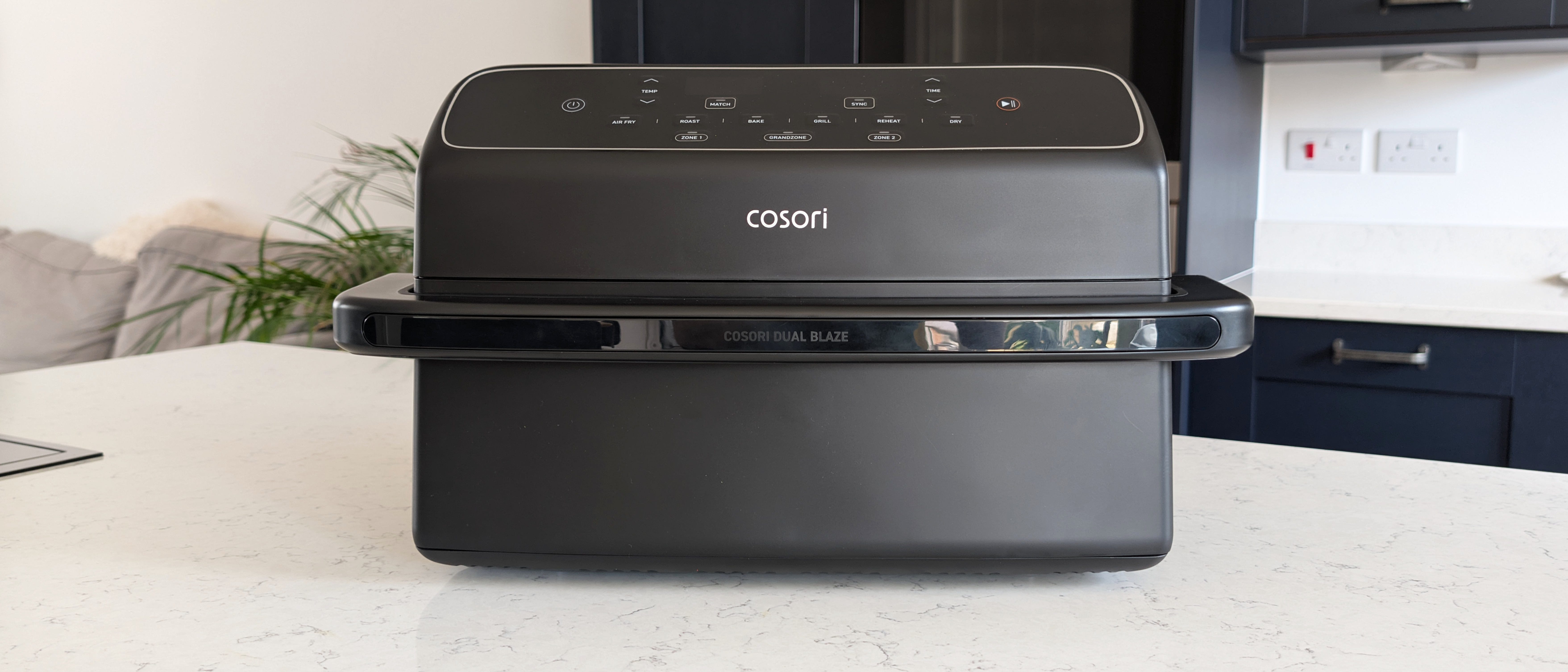 Cosori Dual Blaze Twinfry Compact air fryer on kitchen counter