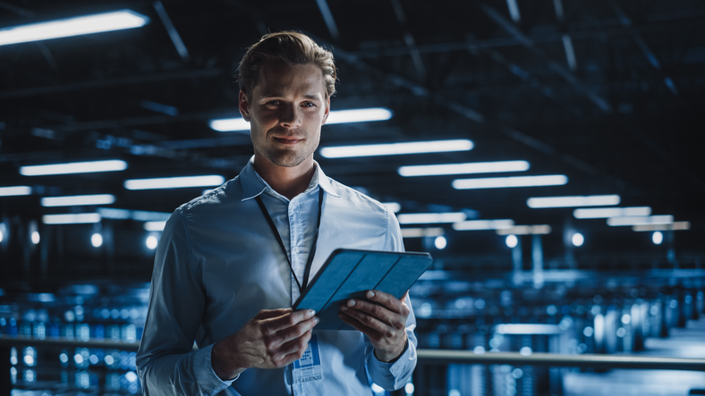 Man inside a server room