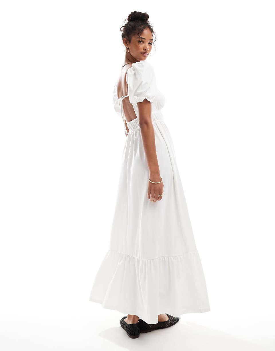 Miss Selfridge Puff Sleeve Maxi Dress in White