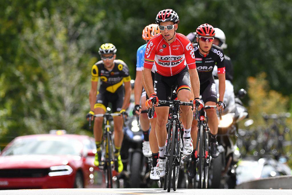 Sean De Bie (Lotto Soudal) working in the break