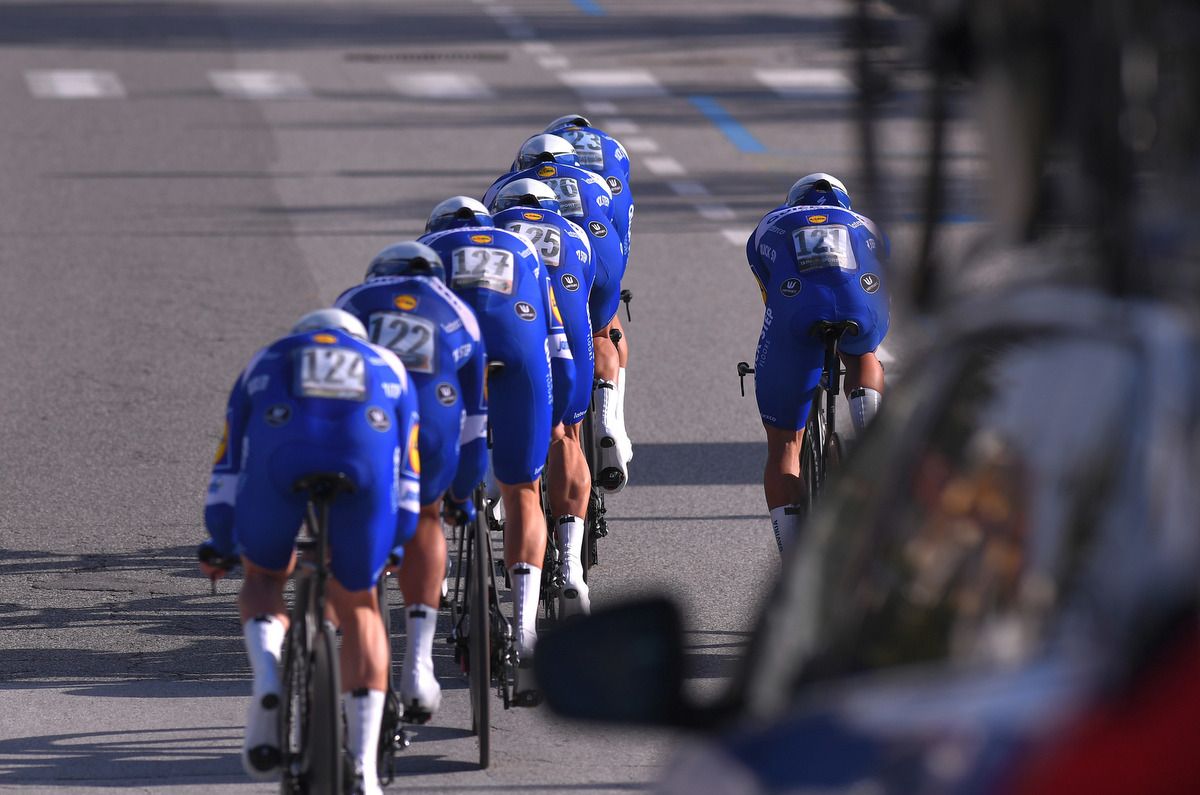 The QuickStep-Floors squad powering along the course
