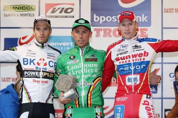 2012 Koppenbergcross podium (L-R): Niels Albert, Sven Nys and Klaas Vantornout