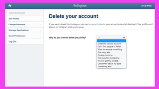 The Instagram account deletion page