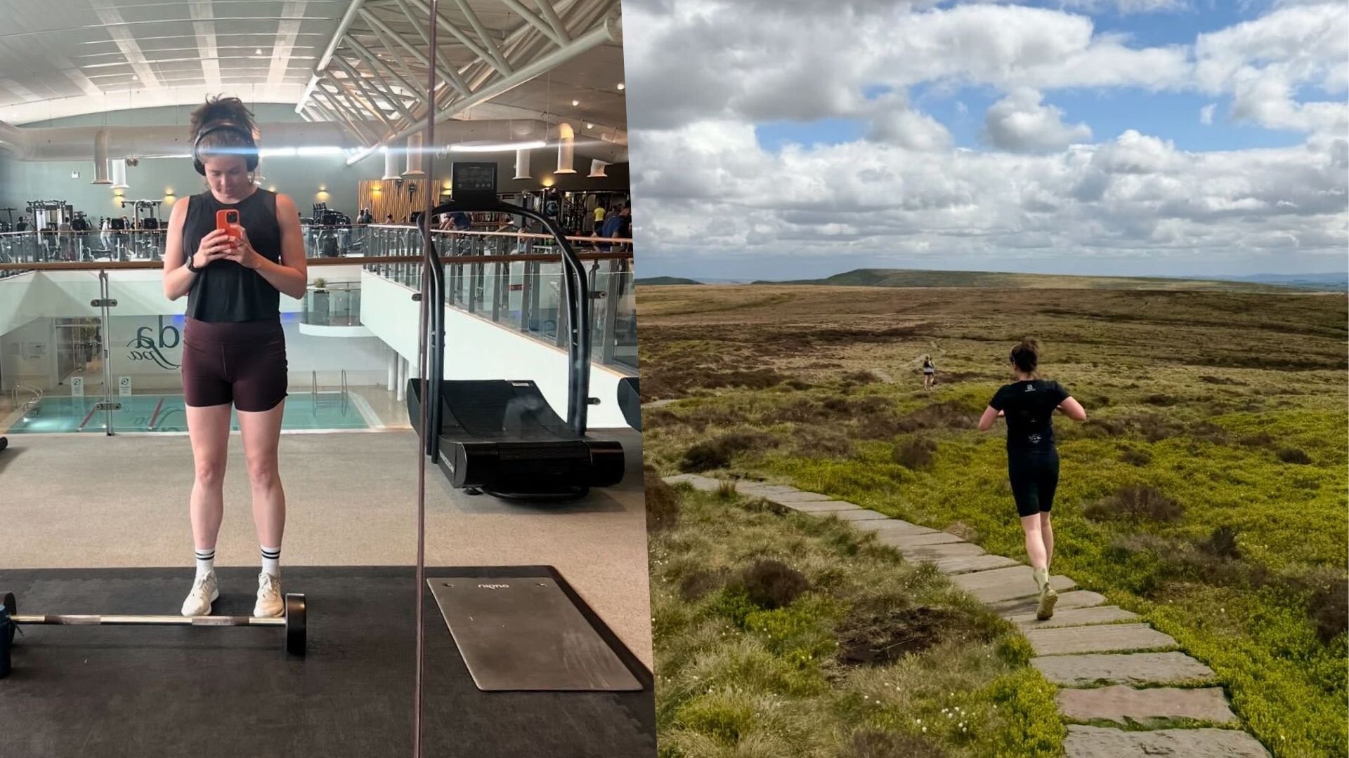 Grace Walsh standing next to treadmill in gym after doing Norwegian 4x4 workout and then running through hills on 5km run