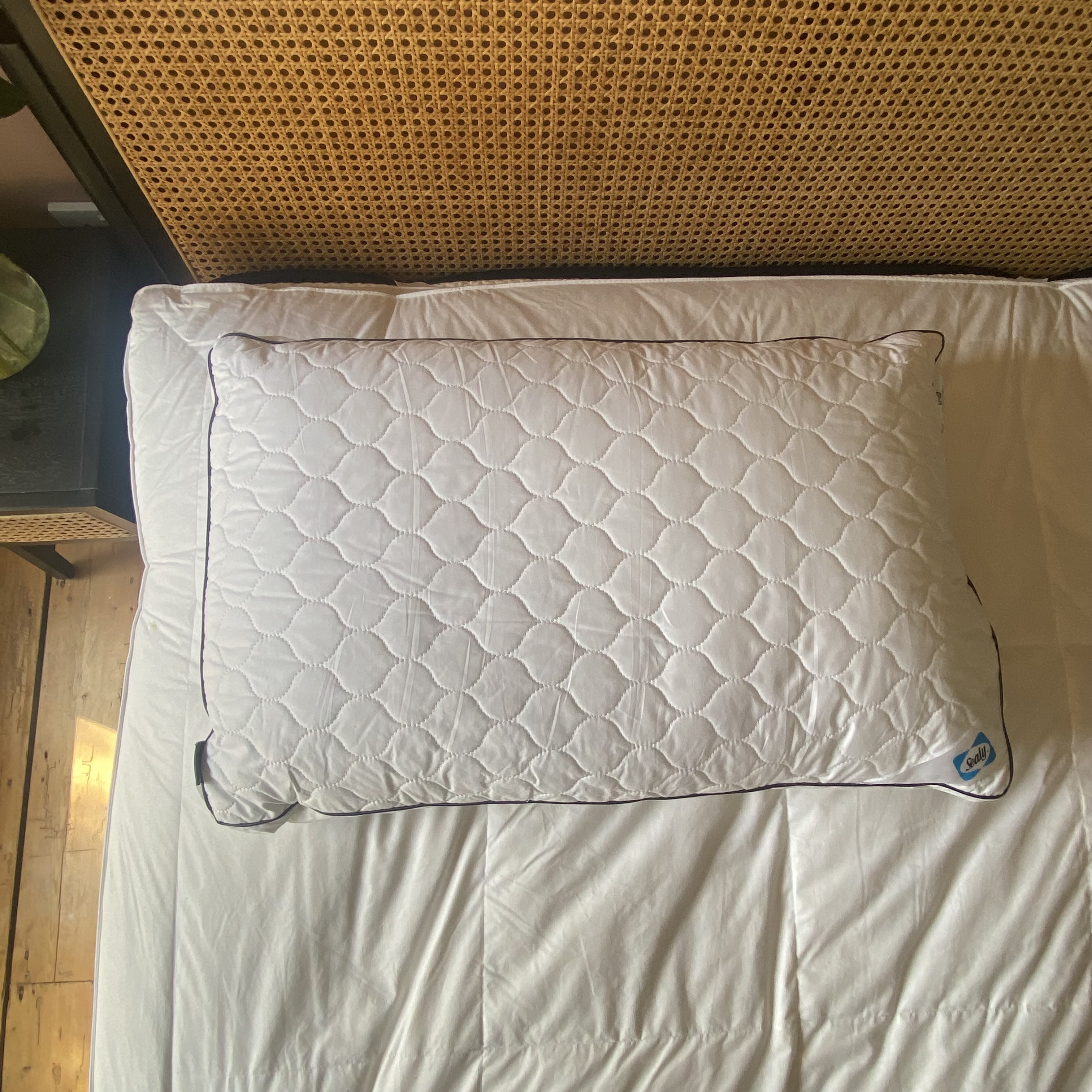 The Sealy Side Sleeper pillow being tested at home
