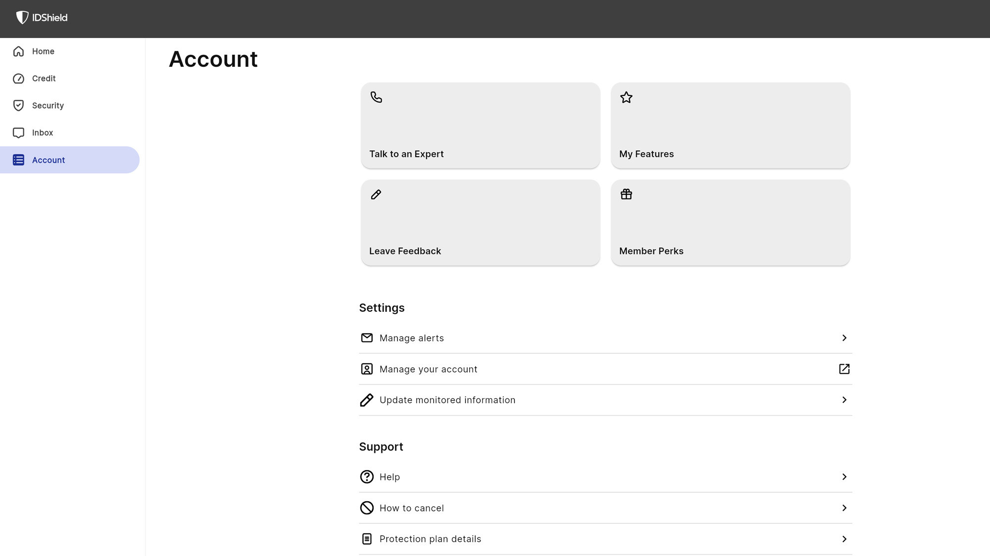 Screenshot of the IDShield web interface