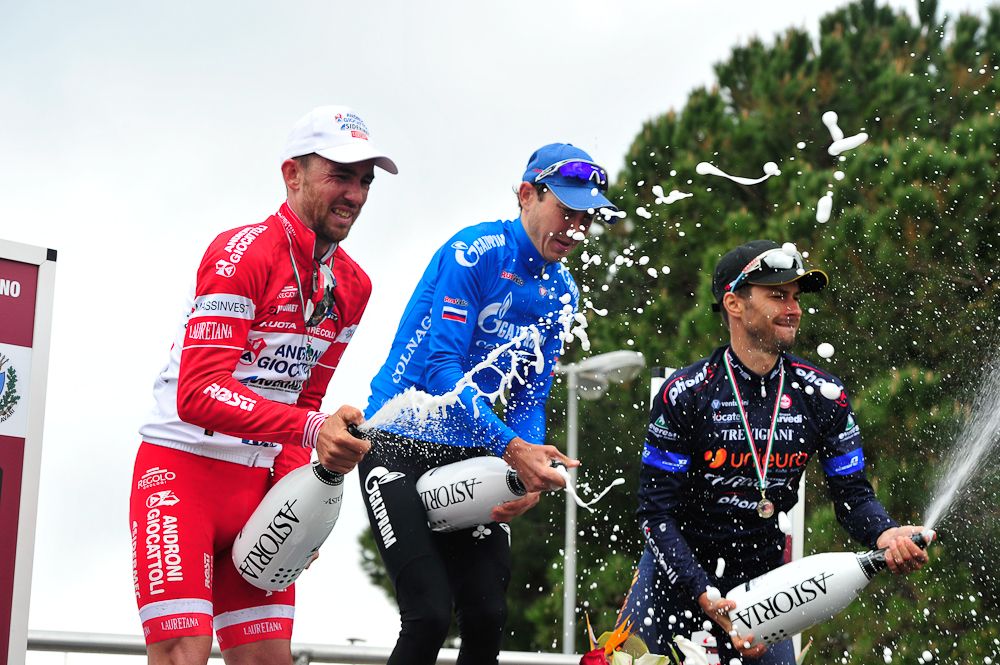 The Giro dell'Apennino podium: Finetto, Firsanov and Gavazzi