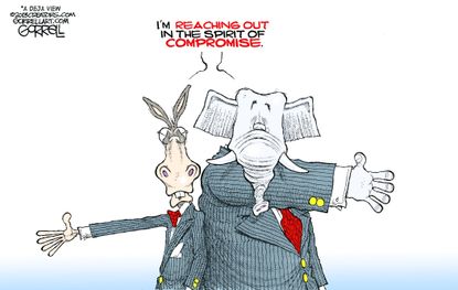 Political cartoon U.S. Democrats Republicans false compromise