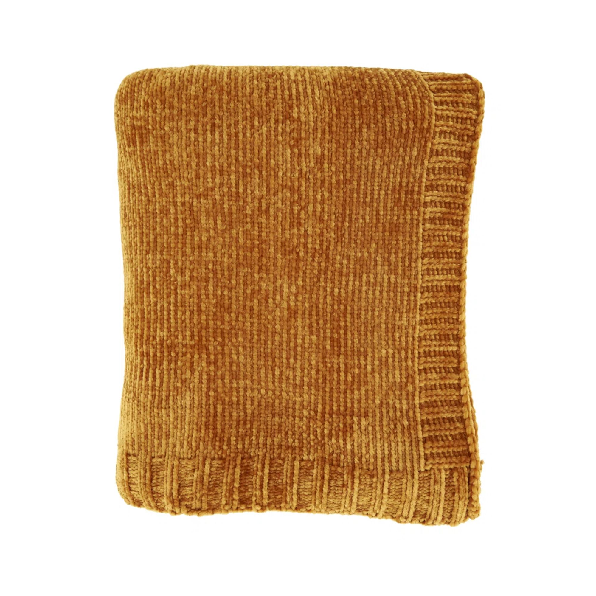 Mustard yellow chenille blanket