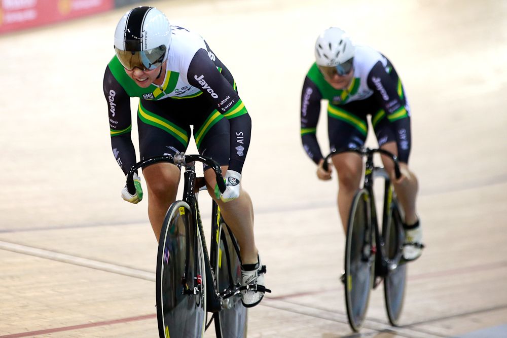 Kaarle McCulloch and Stephanie Morton of Australia compete in the Womens Team Sprint Final against China