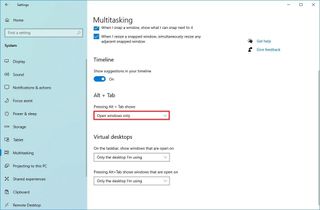 Disable Microsoft Edge open tabs in Settings