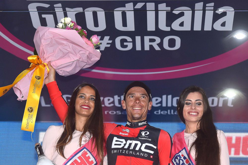 Philippe Gilbert on the stage 12 podium.