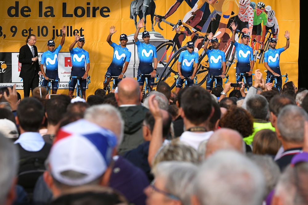Movistar greet the fans at the 2018 Tour de France team presentation