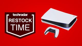 PS5 restock time header on red background