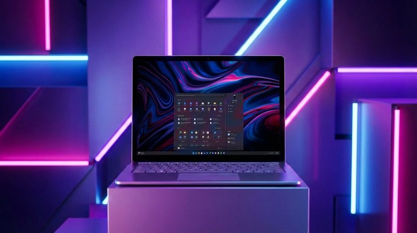 Windows 11 on a Surface Laptop in a neon environment