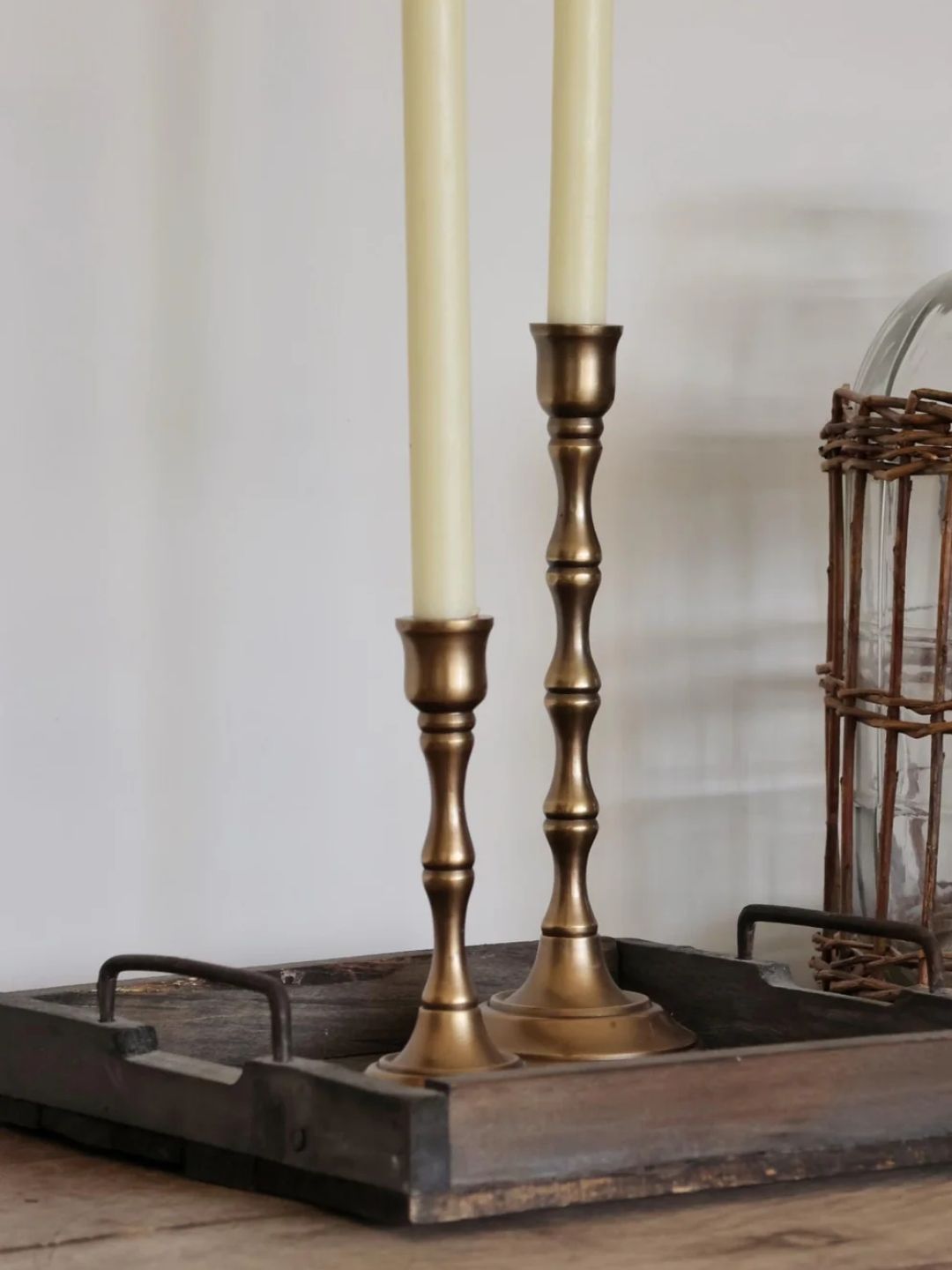 The Suffolk Nest, Buxhall Antique Brass Candlestick, Set of 2