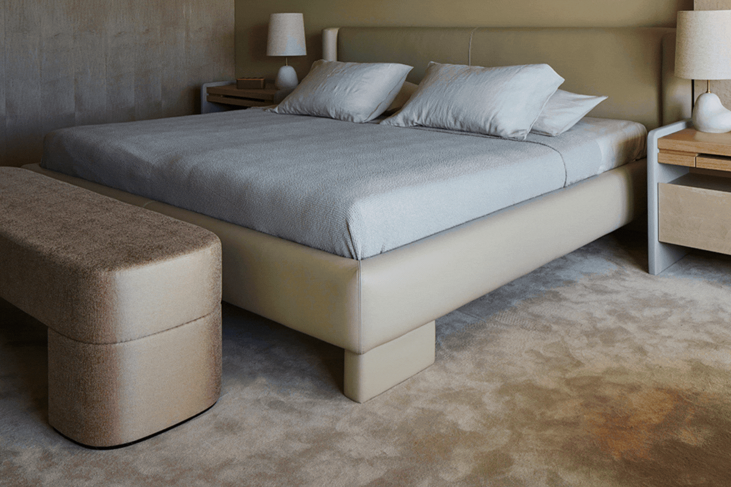 A rotating gif showcasing a series of bedrooms decorated with organic, palette tones and textural decor.