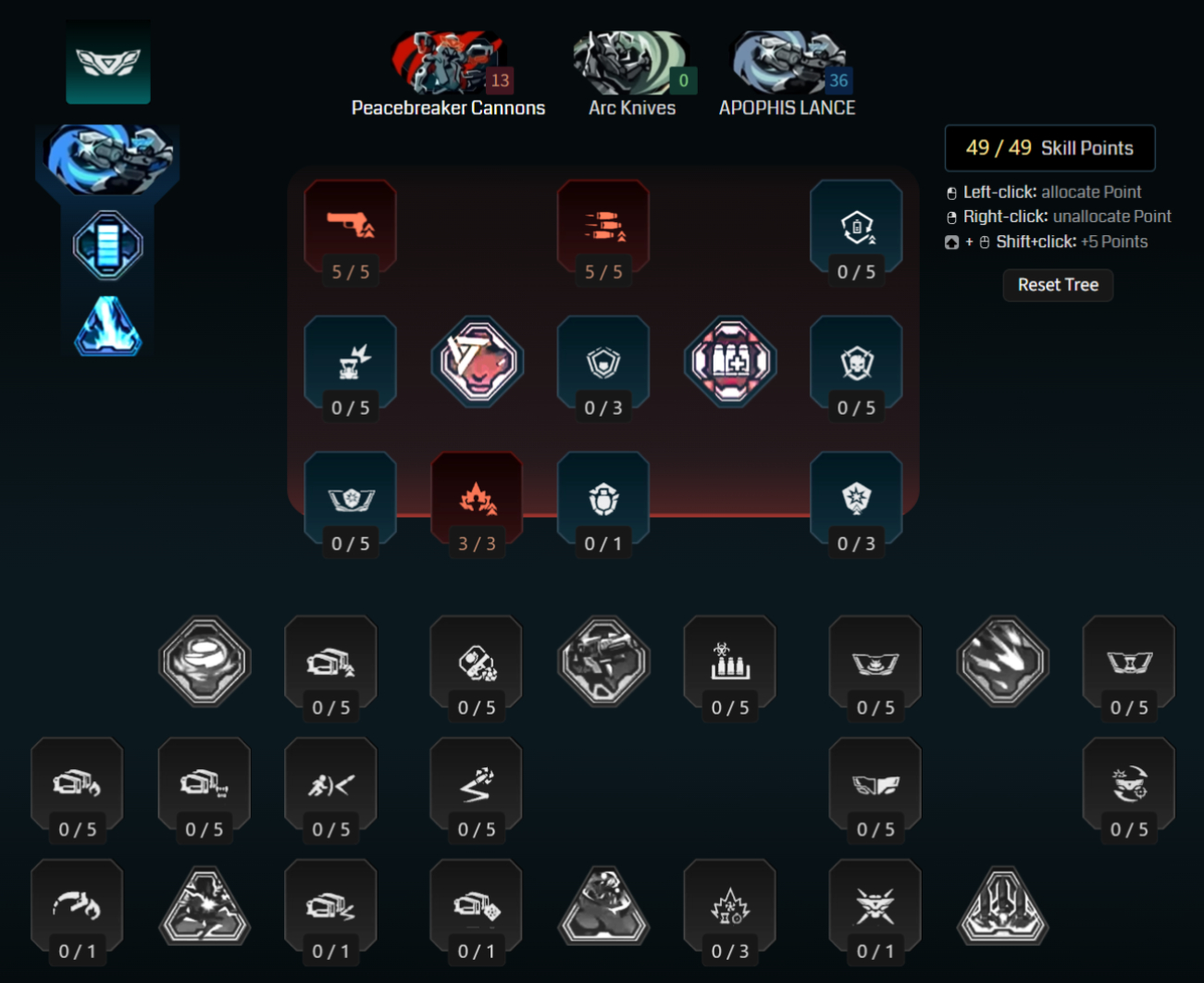 Borderlands 4 Rafa builds: A screenshot of Rafa's Remote Agent tree for his Gunzerker build from Maxroll's builder.